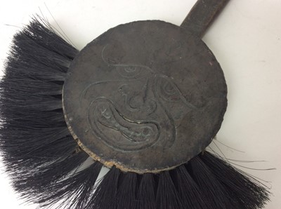 Lot 953 - Arts & Crafts Inglenook Fireplace brush in the form of the man in the moon