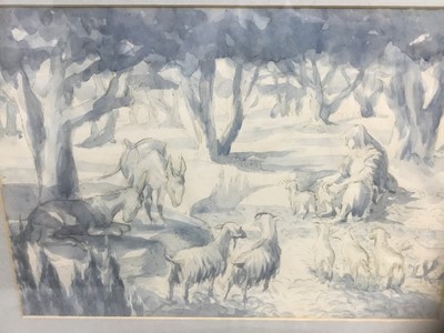 Lot 277 - Old master style watercolour of a figure and animals