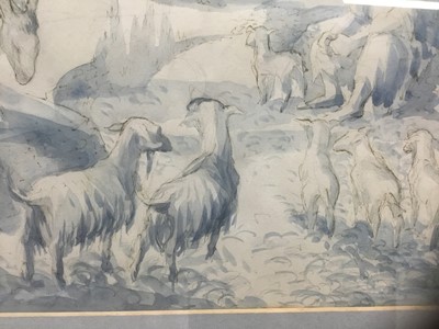 Lot 277 - Old master style watercolour of a figure and animals
