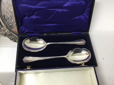 Lot 217 - Group of silver plated wares to include pair of 19th Old Sheffield Plated candlesticks, plated cutlery, plated salvers etc