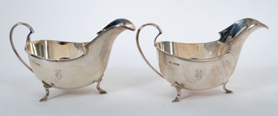 Lot 392 - Pair of Art Deco silver sauce boats, set of six silver coffee spoons and a silver ladle