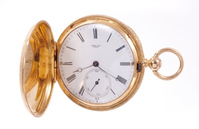 Lot 708 - 19th century Swiss 18ct gold and enamel pocket watch by Henry Capt, Genève, the circular white enamel dial with subsidiary seconds, in 18ct yellow gold case with engine turned and black enamel deco...