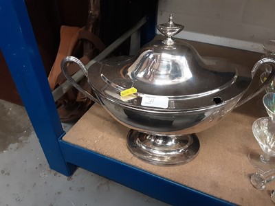 Lot 71 - Silver plated tureen and cover together with pair of silver plate candlesticks and large collection of plated cutlery
