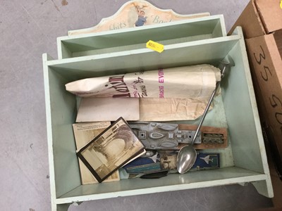 Lot 91 - One box of sundries to include military badges, photograph album and other items