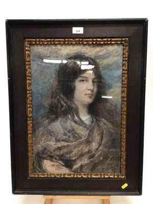 Lot 306 - Pastel portrait of a lady in glazed oak frame