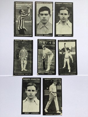 Lot 253 - Cigarette cards Murrays type cards, Footballers - Berry, Liverpool (x2) McCracken Newcastle Utd, Thompson Liverpool plus Cricketers - Brearley Lancashire, Douglas Essex, Hutchings Kent, Vine Sussex...