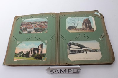 Lot 1322 - 170 postcards of India in worn album, early 20th century, many colourised, portraits and places