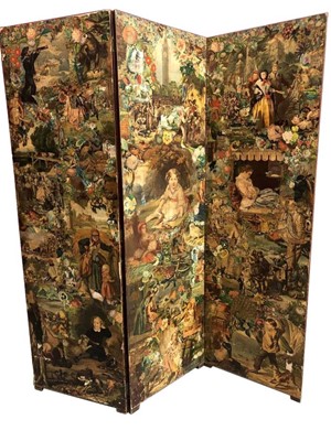 Lot 1302 - Highly decorative late Victorian three fold decoupage screen