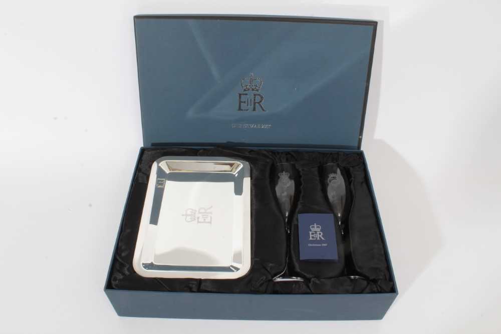 Lot 65 - H.M. Queen Elizabeth II 2007 staff Christmas present - Champagne flutes and tray cased