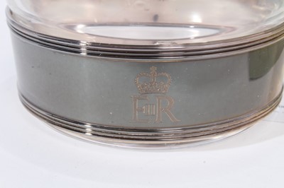 Lot 66 - H.M.Queen Elizabeth II 2010 staff Christmas present - pair of glass tumblers with silver plated  collars engraved with Royal ciphers