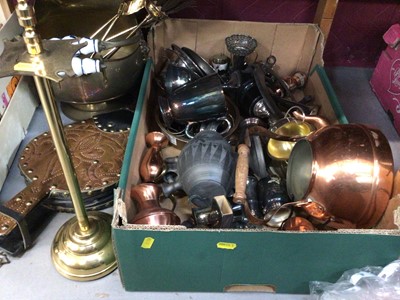 Lot 543 - Brass coal scuttle, fire implements, copper kettle, plated ware, cutlery and other metal