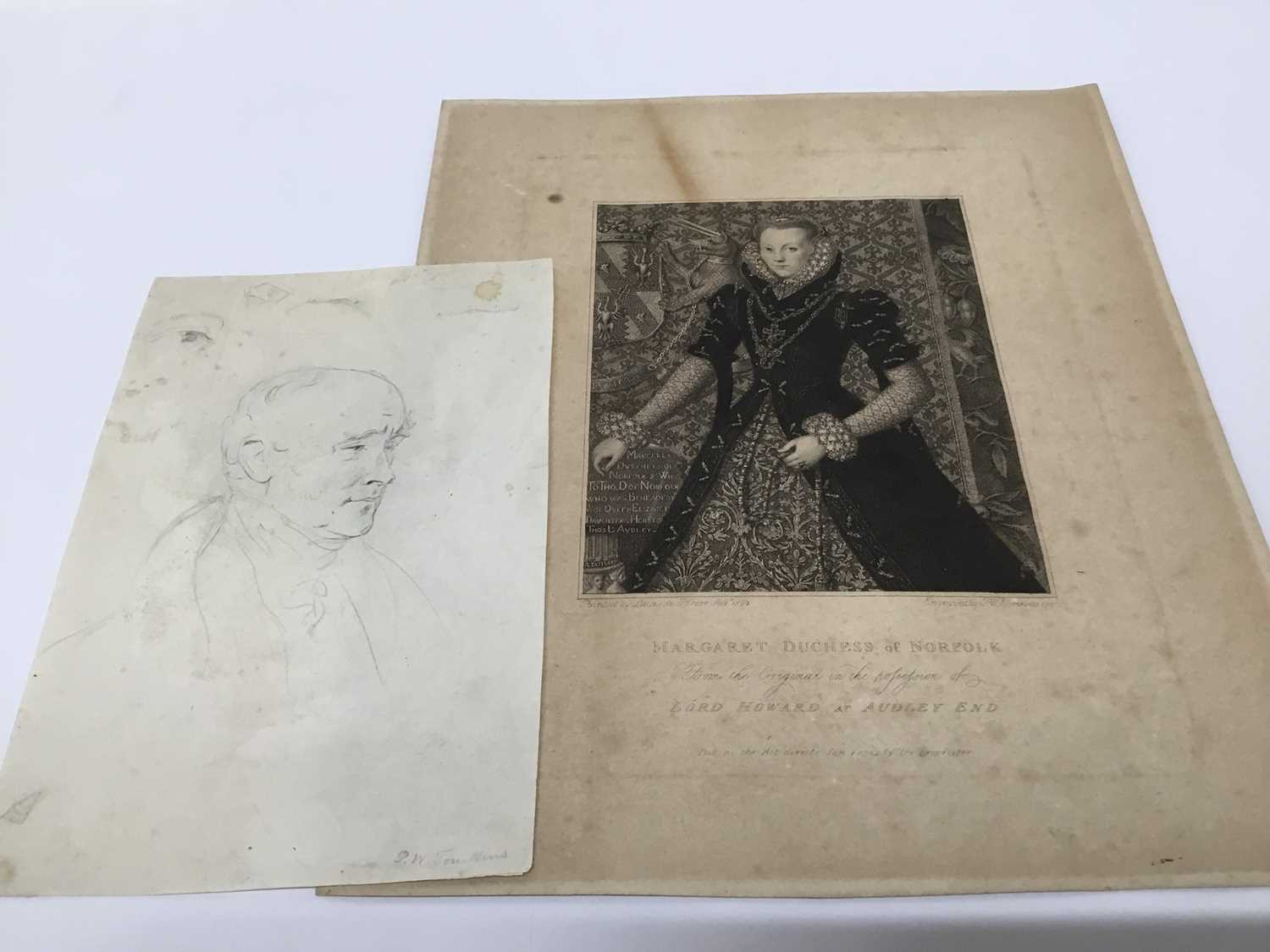 Lot 101 - Pettro William Tomkins (1760-1840) pencil, portrait of a Gentleman, and engraving Margaret Duchess of Norfolk