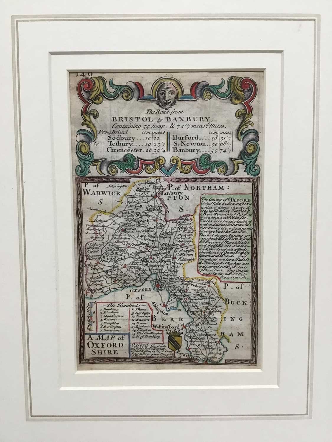Lot 113 - 18th century hand coloured engraved miniature map of Oxfordshire