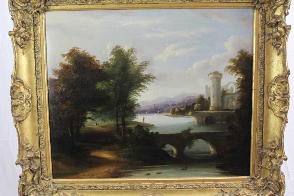 Lot 1239 - Alexander Nasmyth (1758-1840), oil on canvas - Riverside Abbey Ruins, in gilt frame