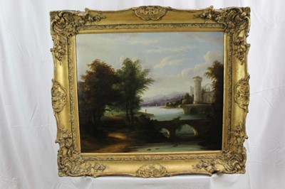 Lot 1239 - Alexander Nasmyth (1758-1840), oil on canvas - Riverside Abbey Ruins, in gilt frame