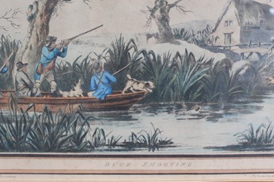 Lot 109 - A set of four 19th century hand coloured aquatints after George Morland, Snipe, Duck, Pheasant and Partridge Shooting, in glazed frames
