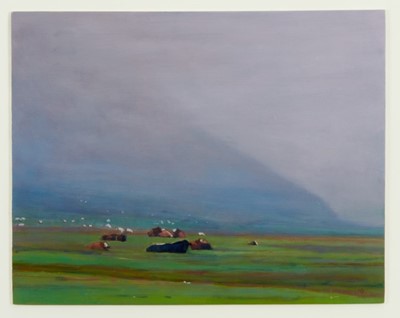 Lot 1111 - Nicky Brown, contemporary, oil on board, Cattle Grazing, initialled, in glazed frame