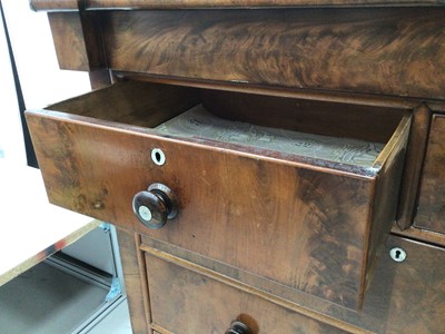 Lot 28 - 19th century mahogany chest with frieze drawer, two short and three long graduated drawers below on turned feet