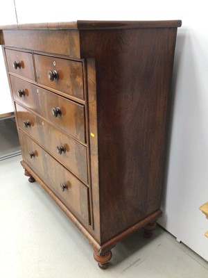 Lot 28 - 19th century mahogany chest with frieze drawer, two short and three long graduated drawers below on turned feet