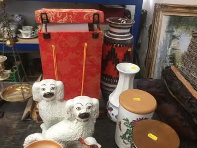 Lot 146 - Group of decorated china to include Port Meirion, Victorian Staffordshire spaniels, Cartlonware, Wedgwood, West German Lava glazed vase, Sylvac Dish Cloth pot etc