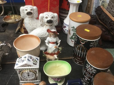 Lot 146 - Group of decorated china to include Port Meirion, Victorian Staffordshire spaniels, Cartlonware, Wedgwood, West German Lava glazed vase, Sylvac Dish Cloth pot etc