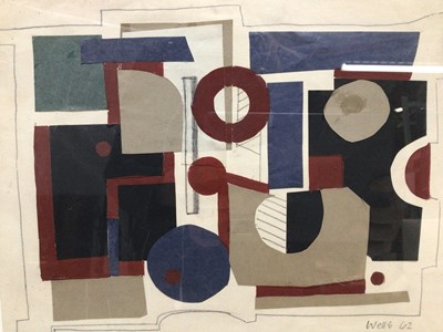 Lot 237 - Donald Wells (1929-2014) mixed media and collage, abstract composition, signed and dated ‘62, 25 x 30cm, glazed frame, provenance: Katherine House Gallery, private collection