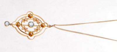 Lot 610 - Edwardian 15ct gold and aquamarine pendant on 9ct gold chain