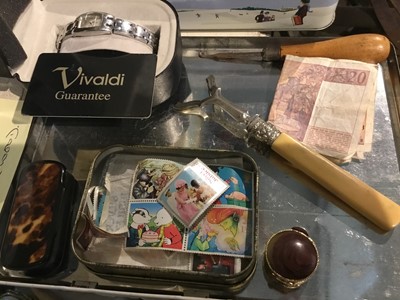 Lot 233 - Ladies watch in box together with bottle openers, knives and sundries