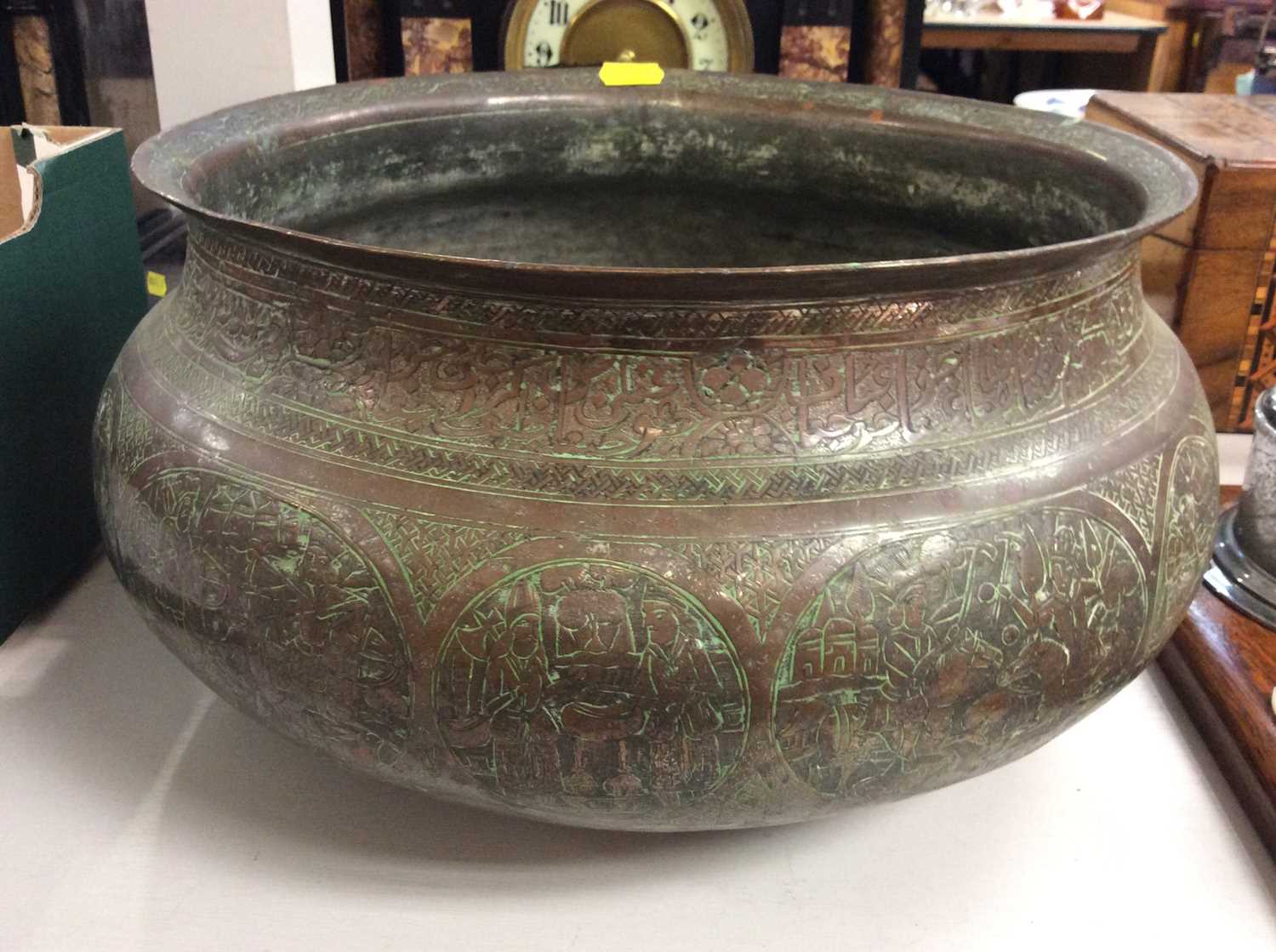 Lot 417 - Large 19th century copper Mamluk Revival bowl with engraved decoration