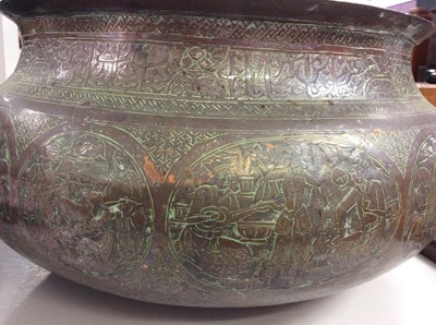 Lot 417 - Large 19th century copper Mamluk Revival bowl with engraved decoration