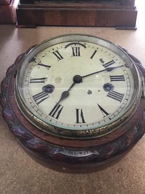 Lot 198 - Edwardian mantel clock by Boby & Jannings of Ipswich together with a Victorian Oak Bulkhead clock with plaque "Norah 1897"