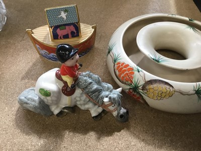 Lot 202 - Beswick Norman Thelwell Figure, Royal Crown Derby Noah's Ark and a Clarice Cliff posy vase (3)
