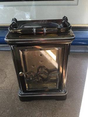 Lot 203 - Brass Carriage clock with white enamel dial