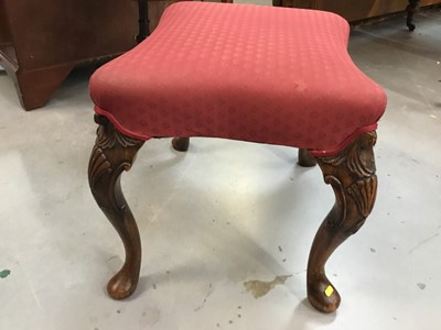 Lot 877 - Good quality 1930s Georgian-style dressing stool with carved cabriole legs and shell carved knees , red upholstery on pad feet 57 x 48 cm