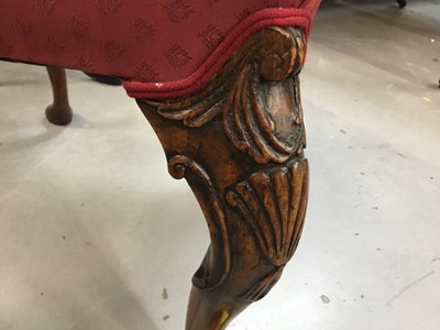 Lot 877 - Good quality 1930s Georgian-style dressing stool with carved cabriole legs and shell carved knees , red upholstery on pad feet 57 x 48 cm