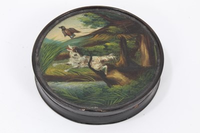 Lot 934 - 19th century papier mâché snuff box with hand painted erotic scene to underside of lid