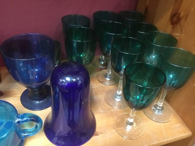 Lot 255 - Group of assorted 19th century glass ware to include Bristol Green glasses, decanters and others