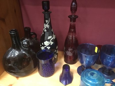 Lot 255 - Group of assorted 19th century glass ware to include Bristol Green glasses, decanters and others