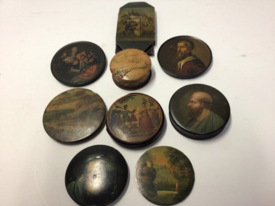 Lot 2249 - Group of 19th century papier mâché snuff boxes with hand painted decoration to lids