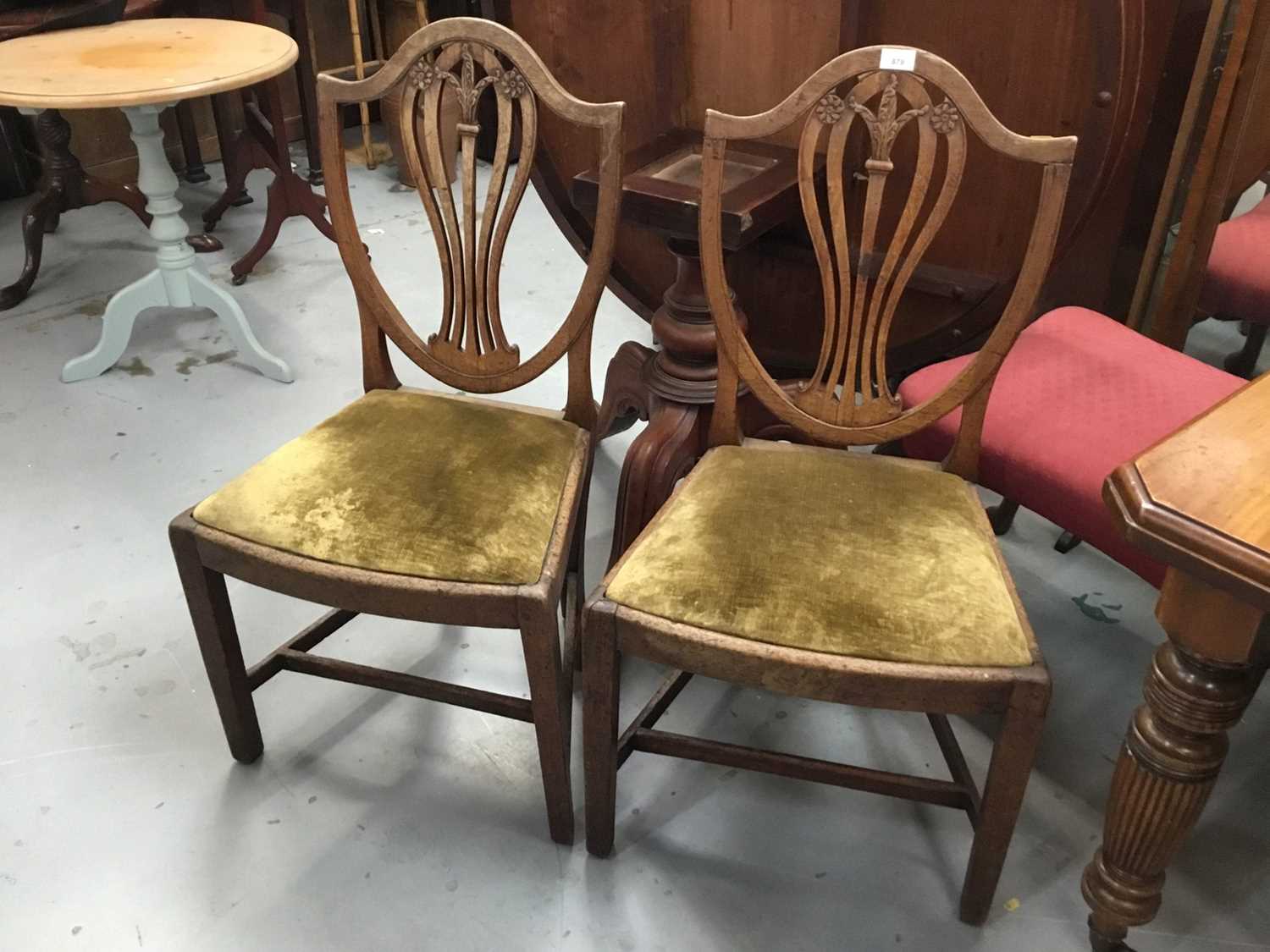 Lot 879 - Pair of Hepplewhite revival dining chairs with drop-in seats