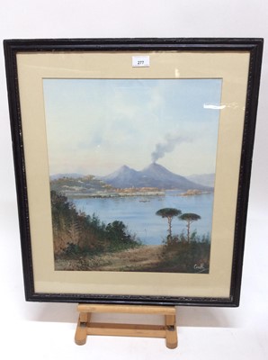 Lot 277 - Augusto Corelli (1853-1918) gouache- The Bay of Naples with Vesuvius erupting in the background