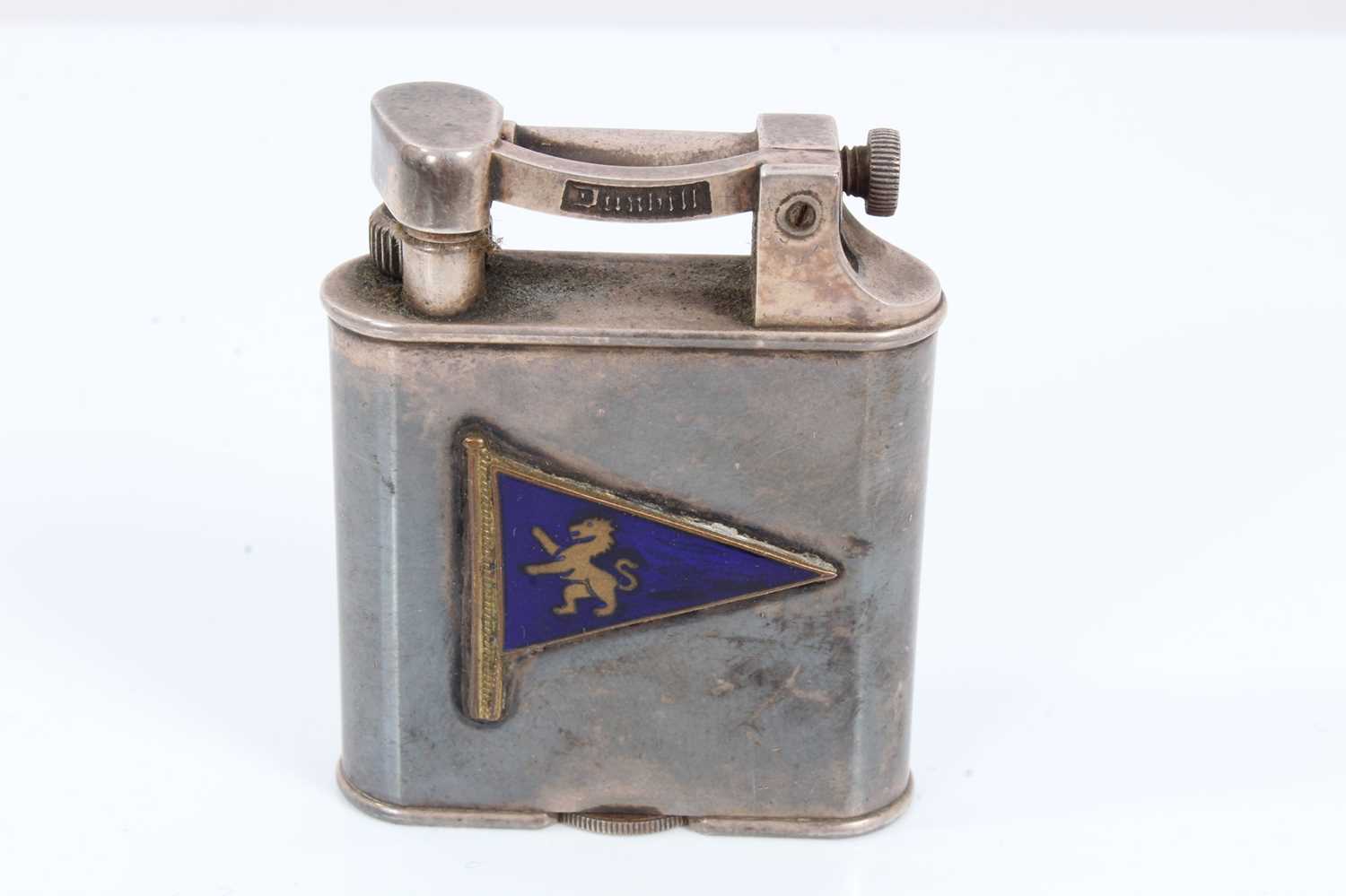 Lot 11 - Dunhill lighter with applied enamel pennant for Royal Harwich Yacht Club and presentation inscription, dated 1961
