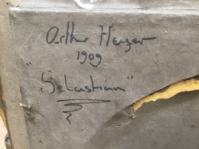 Lot 91 - Arthur Heyer (1872-1931), oil on tondo board, "Sebastian", a bull dog, signed, also inscrobed verso, in ornate gilt frame, diameter 24cm