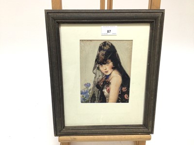 Lot 235 - James Miller Miller (1914-2001), watercolour, A pretty senorita, signed and dated 1937, in a painted frame, 1715 x 13cm