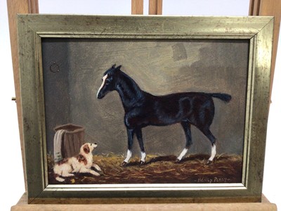 Lot 83 - Henry Percy, oil on board, A stable interior with a dog and a horse, signed, in gilt frame, 14 x 19cm