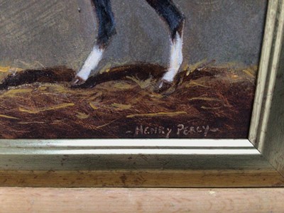 Lot 83 - Henry Percy, oil on board, A stable interior with a dog and a horse, signed, in gilt frame, 14 x 19cm