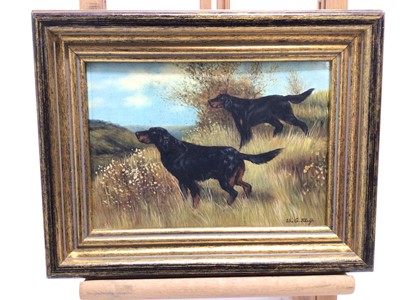 Lot 84 - W.G. Kleyn, oil on baord, A country scene with two setters, signed, in gilt frame, 16 x 23cm
