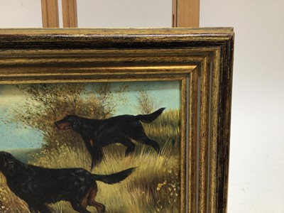 Lot 84 - W.G. Kleyn, oil on baord, A country scene with two setters, signed, in gilt frame, 16 x 23cm