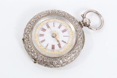 Lot 13 - Late 19th century silver pocket watch by Kendal & Dent, together with a late 19th century Swiss silver fob watch in original box
