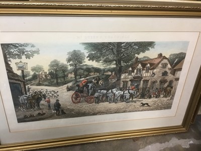 Lot 160 - Framed and glazed print by Stock - Changing Horses at the Plough, dated 1882, along with further pictures and prints